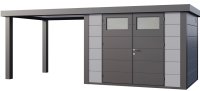 Metall-Gerätehaus Classico 3024 Lichtgrau mit 280 cm Seitendach links